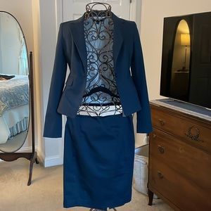 Ann Taylor Navy Blue Suit Set (blazer and skirt) Size 0